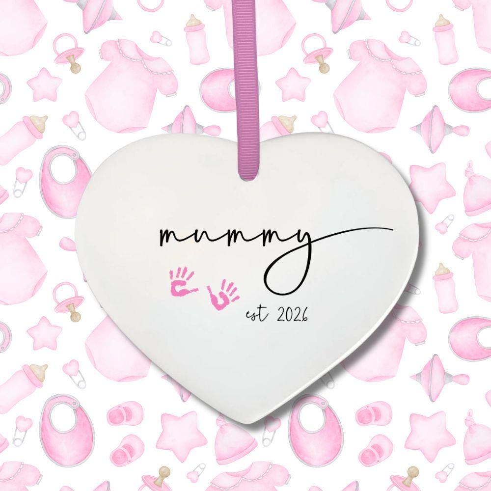 Pink Handprint Ceramic Heart Keepsake