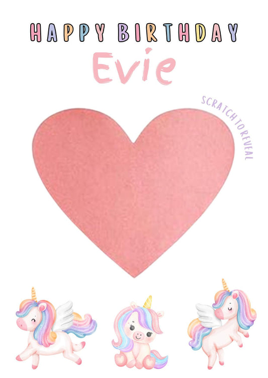 Personalised Unicorn Birthday Scratch Card