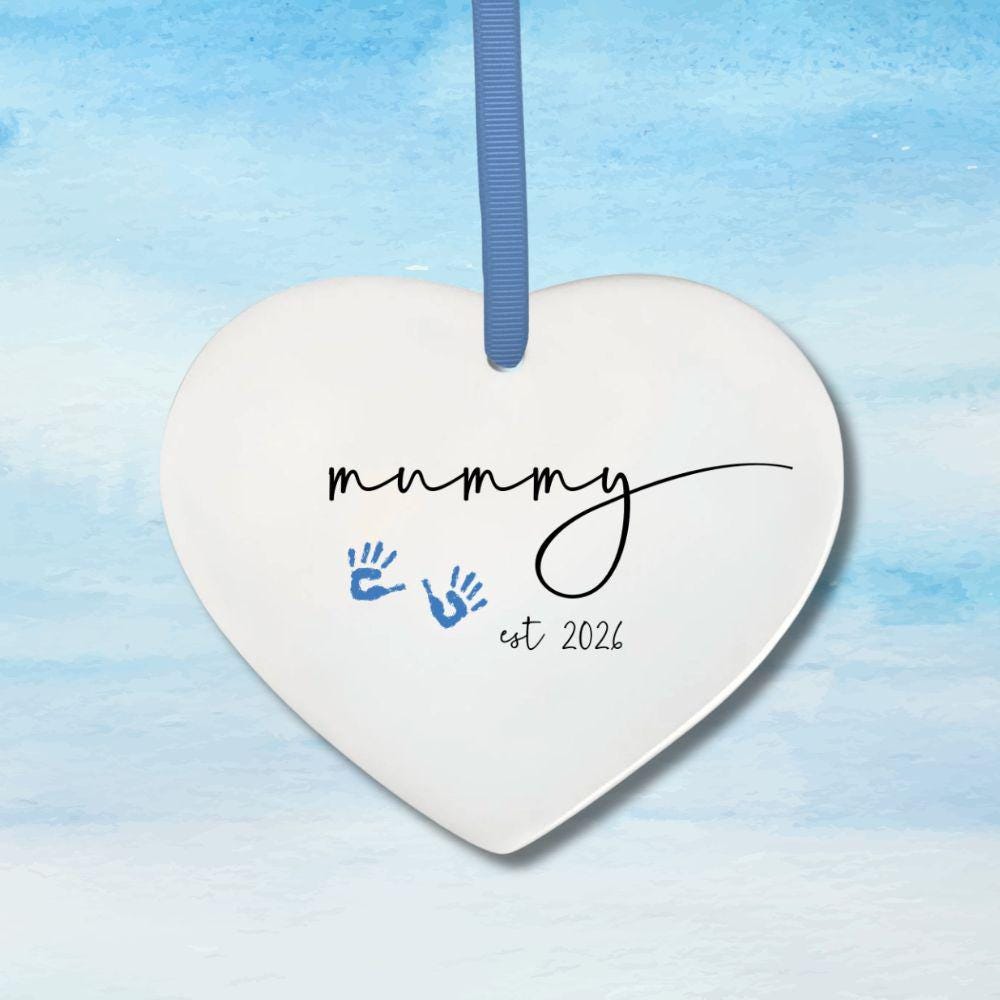 Blue Handprint Ceramic Heart Keepsake