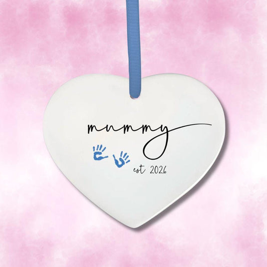 Blue Handprint Ceramic Heart Keepsake