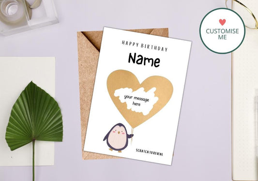 Personalised Penguin Birthday Scratch Card