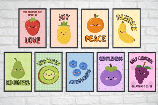 Bible Verse Prints | Fruit of the Spirit Scripture Wall Art (Set of 9, Digital Download)