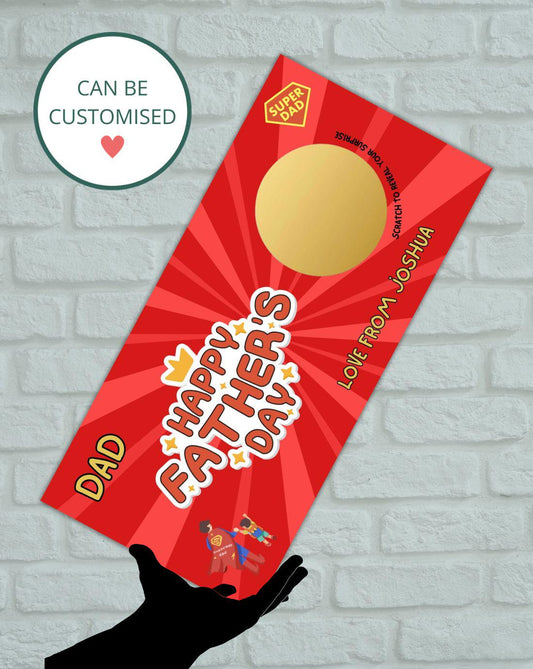 Personalised Father's Day Superhero Scratch Card | Custom Surprise Gift Voucher for Dad