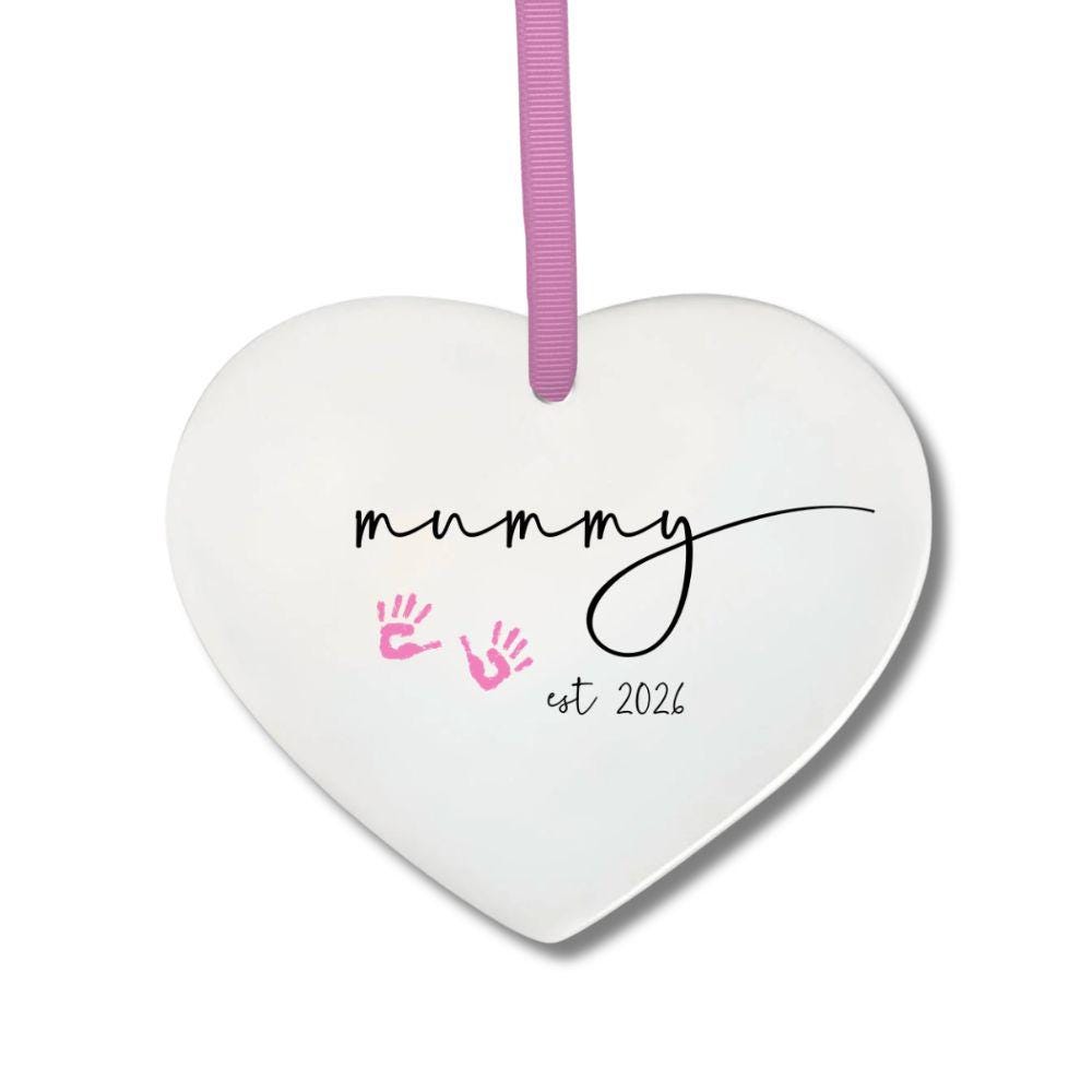 Pink Handprint Ceramic Heart Keepsake