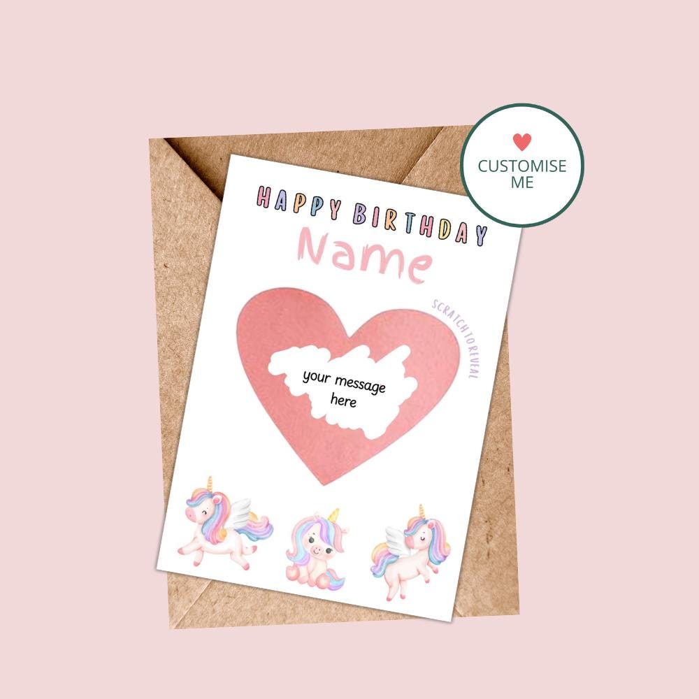 Personalised Unicorn Birthday Scratch Card