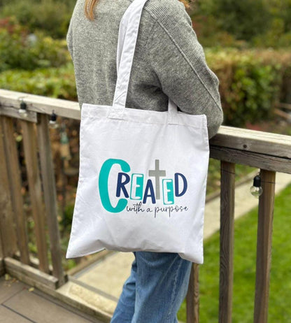 Created with a purpose Bible Scripture Tote Bag