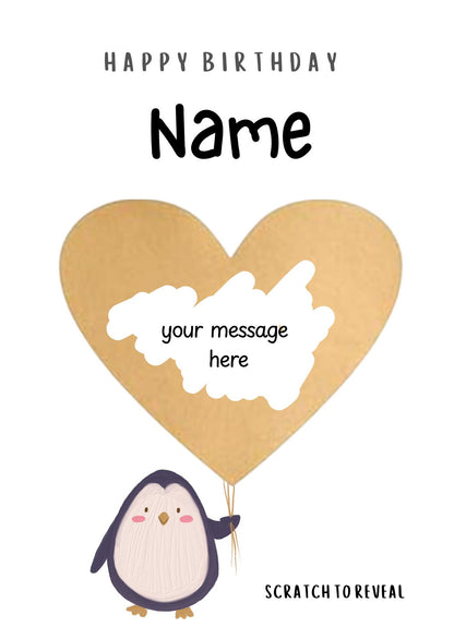 Personalised Penguin Birthday Scratch Card