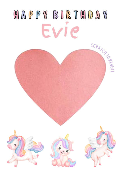 Personalised Unicorn Birthday Scratch Card