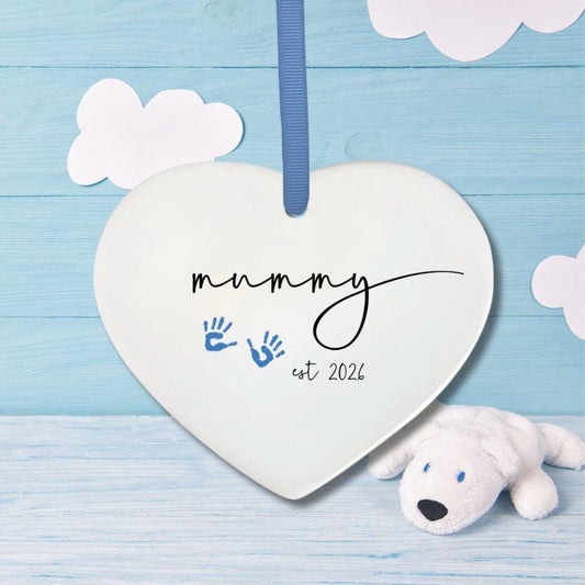 Blue Handprint Ceramic Heart Keepsake
