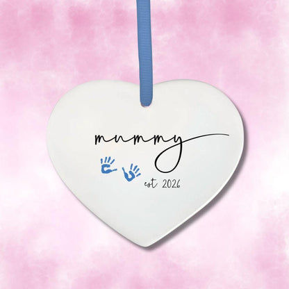 Blue Handprint Ceramic Heart Keepsake