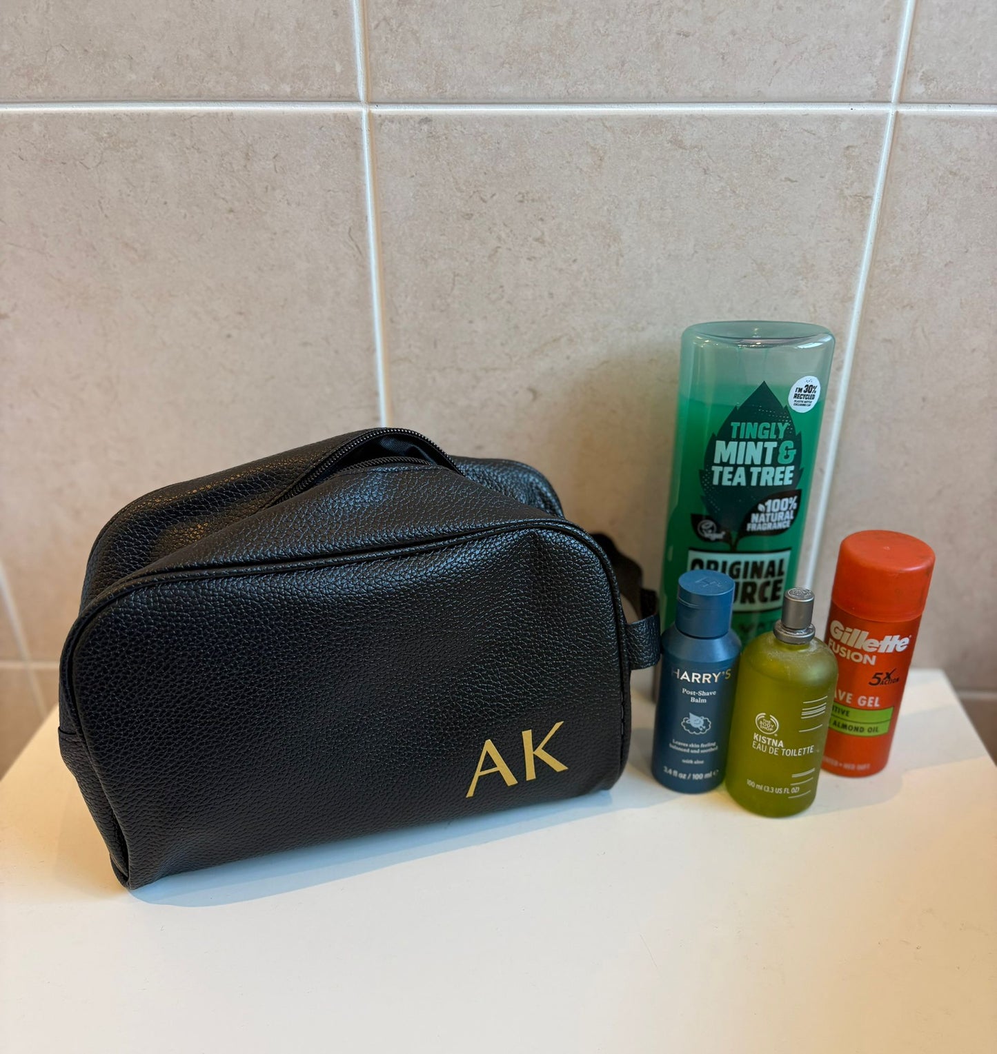 Men's washbag with initials
