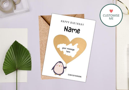 Personalised Penguin Birthday Scratch Card