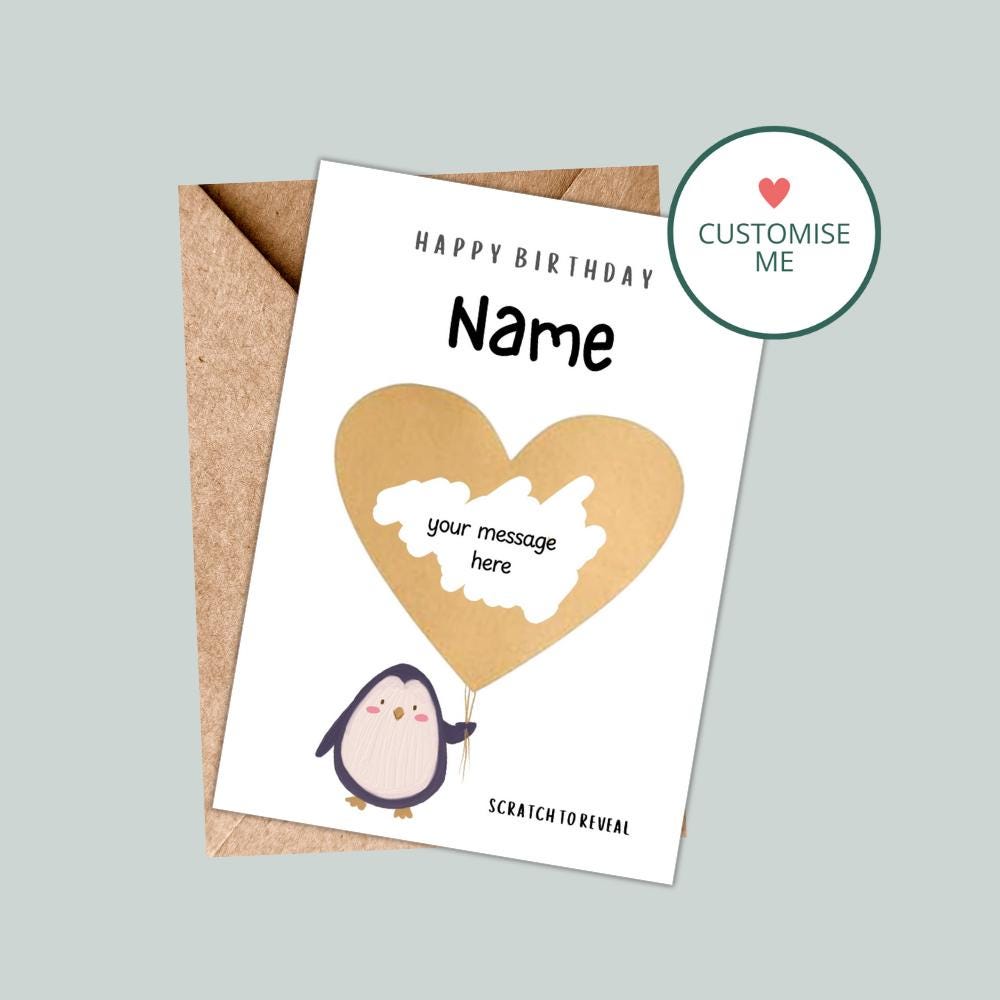 Personalised Penguin Birthday Scratch Card