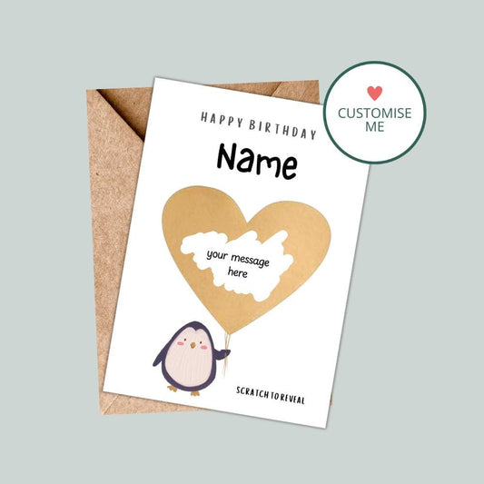 Personalised Penguin Birthday Scratch Card