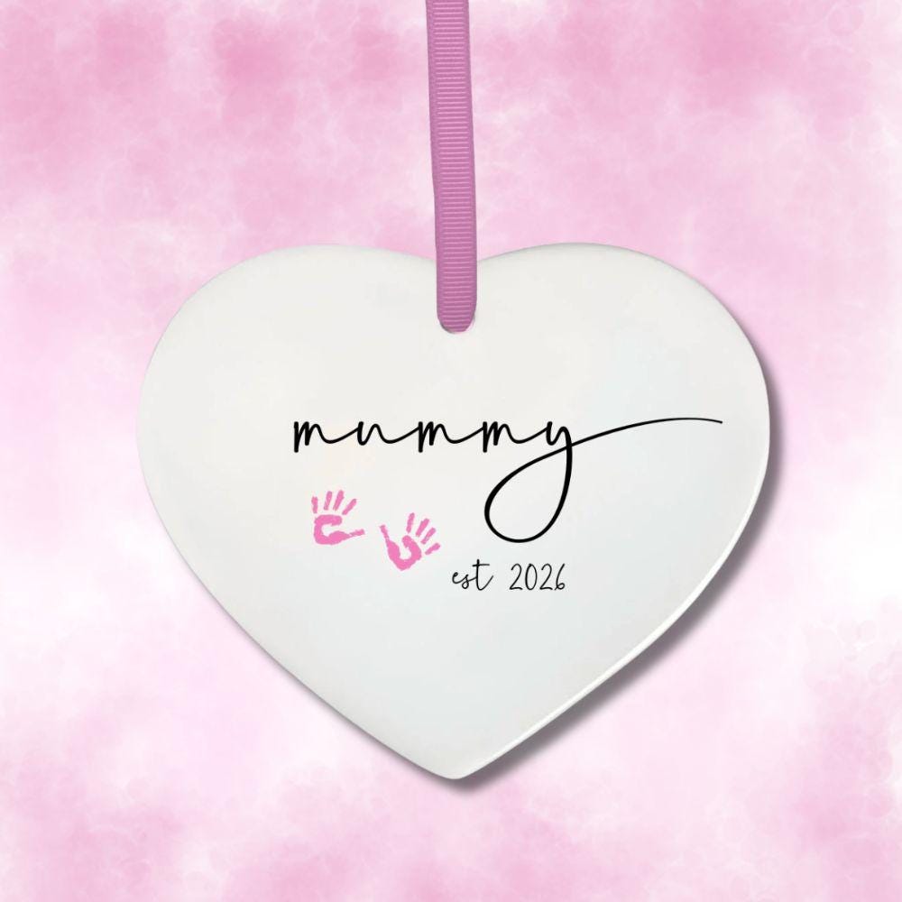 Pink Handprint Ceramic Heart Keepsake