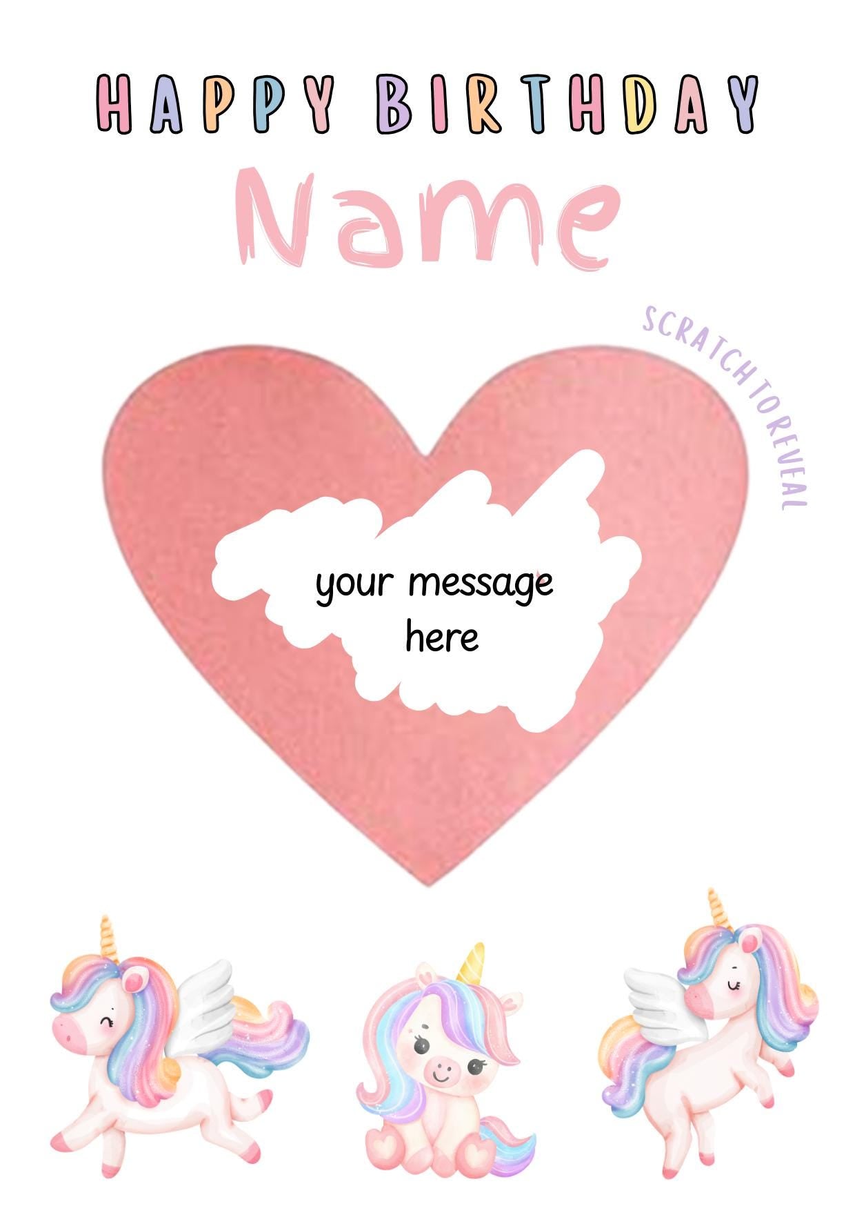 Personalised Unicorn Birthday Scratch Card