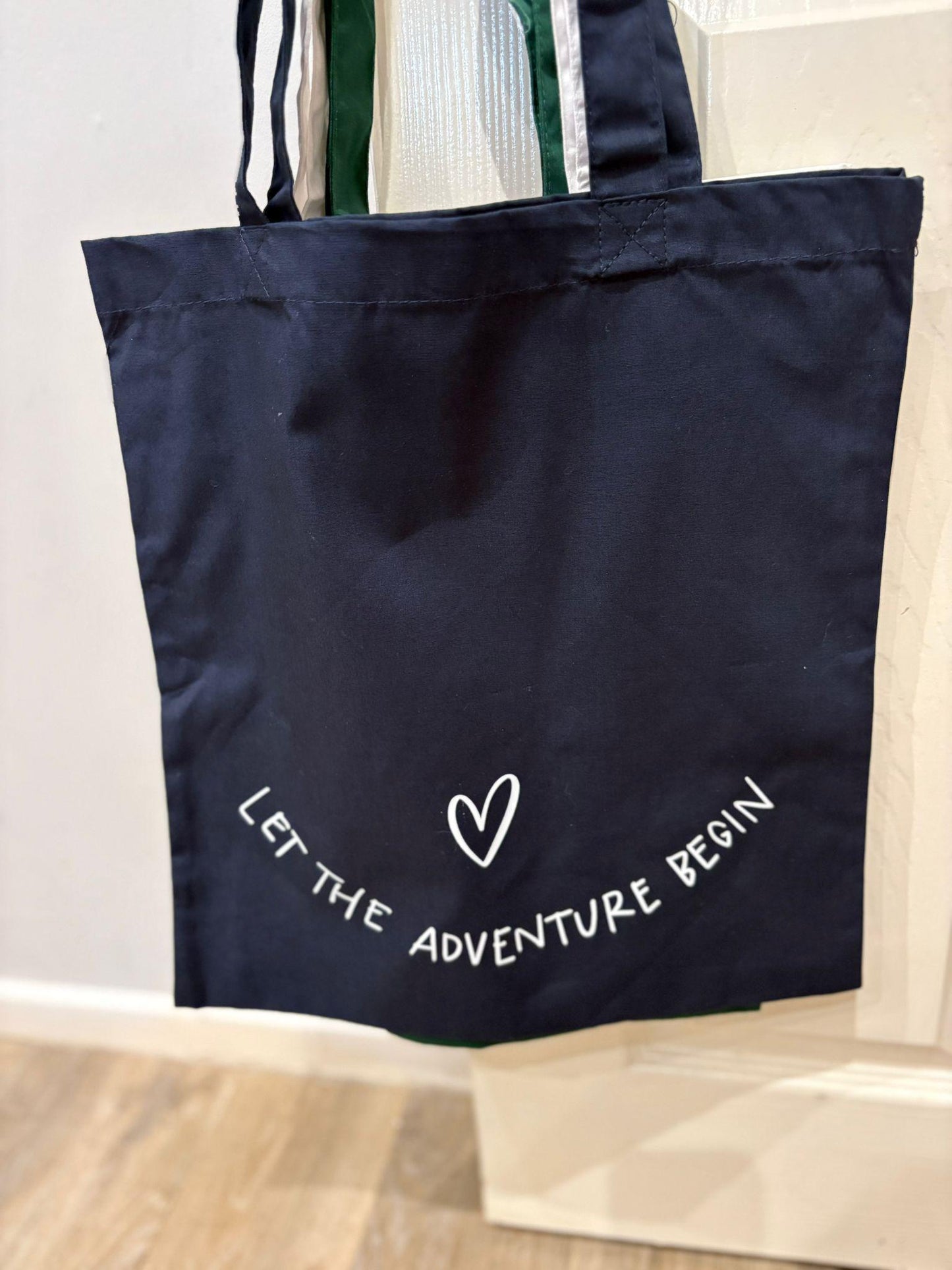 Adventure Tote Bag: Navy Cotton Reusable Shopping Bag