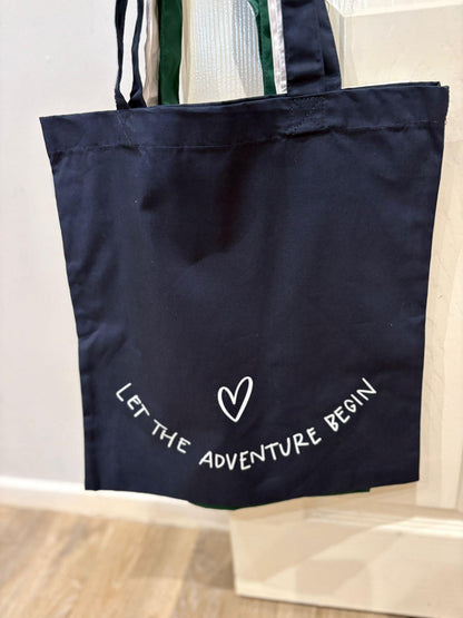 Adventure Tote Bag: Navy Cotton Reusable Shopping Bag