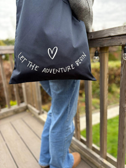 Adventure Tote Bag: Navy Cotton Reusable Shopping Bag