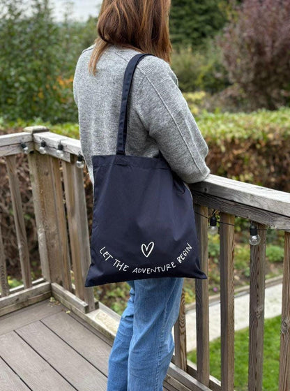 Adventure Tote Bag: Navy Cotton Reusable Shopping Bag