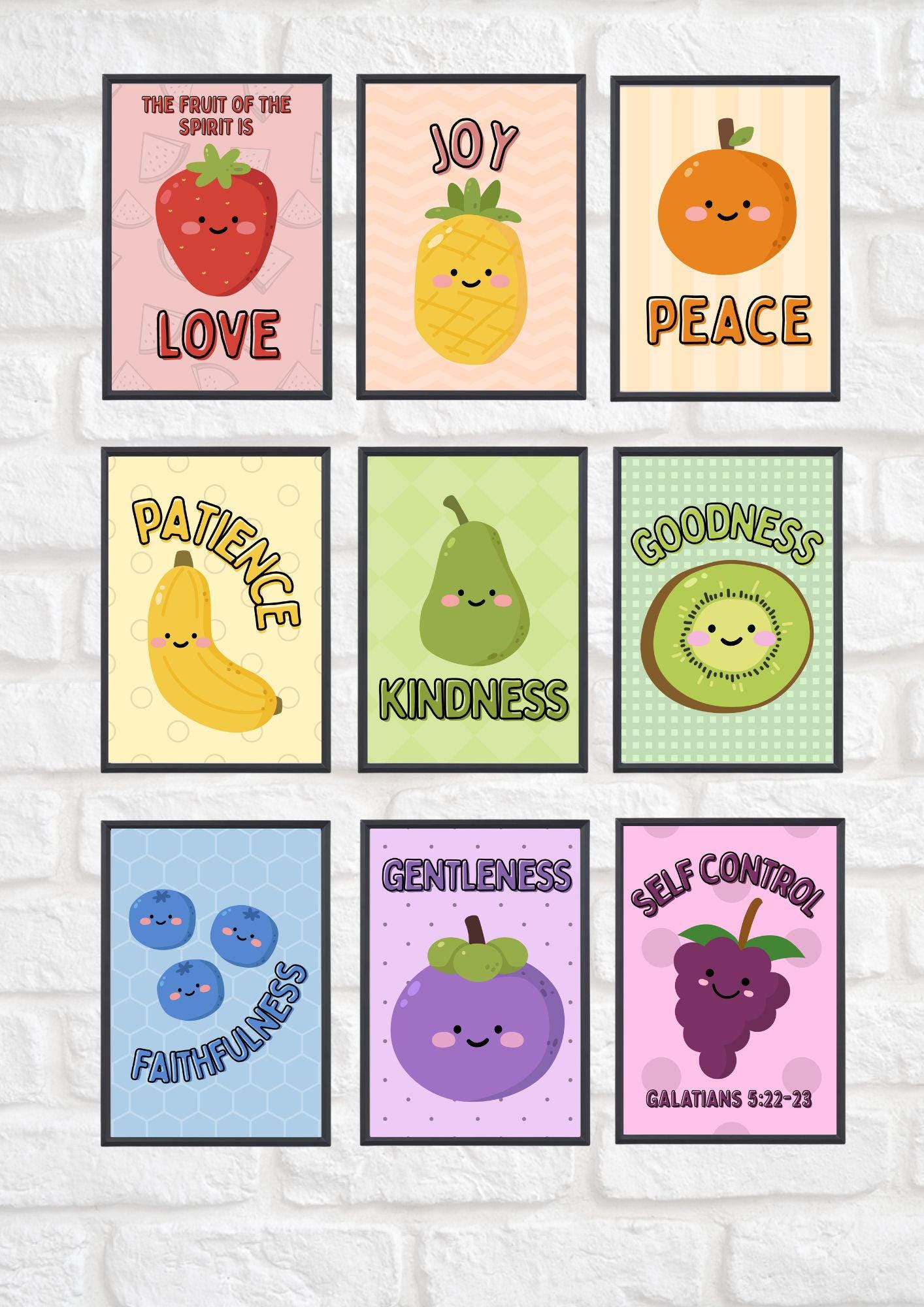 Bible Verse Prints | Fruit of the Spirit Scripture Wall Art (Set of 9, Digital Download)