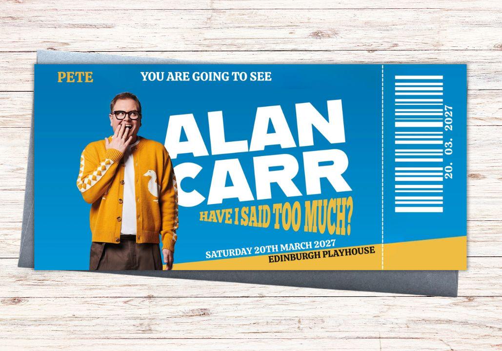 Alan Carr  Comedy Show Ticket Gift Voucher – Personalised Comedian Event Print