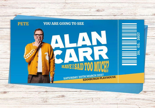 Alan Carr  Comedy Show Ticket Gift Voucher – Personalised Comedian Event Print