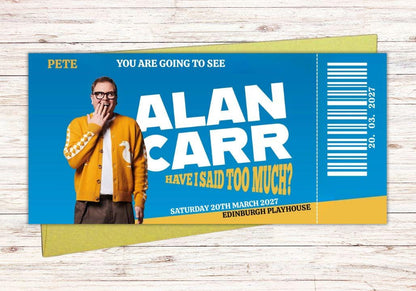 Alan Carr  Comedy Show Ticket Gift Voucher – Personalised Comedian Event Print