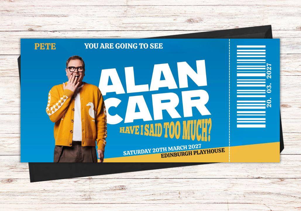 Alan Carr  Comedy Show Ticket Gift Voucher – Personalised Comedian Event Print