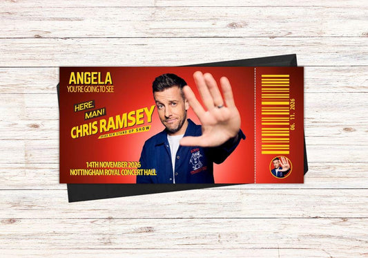 Chris Ramsey Comedy Show Ticket Gift Voucher – Personalised Comedian Event Print