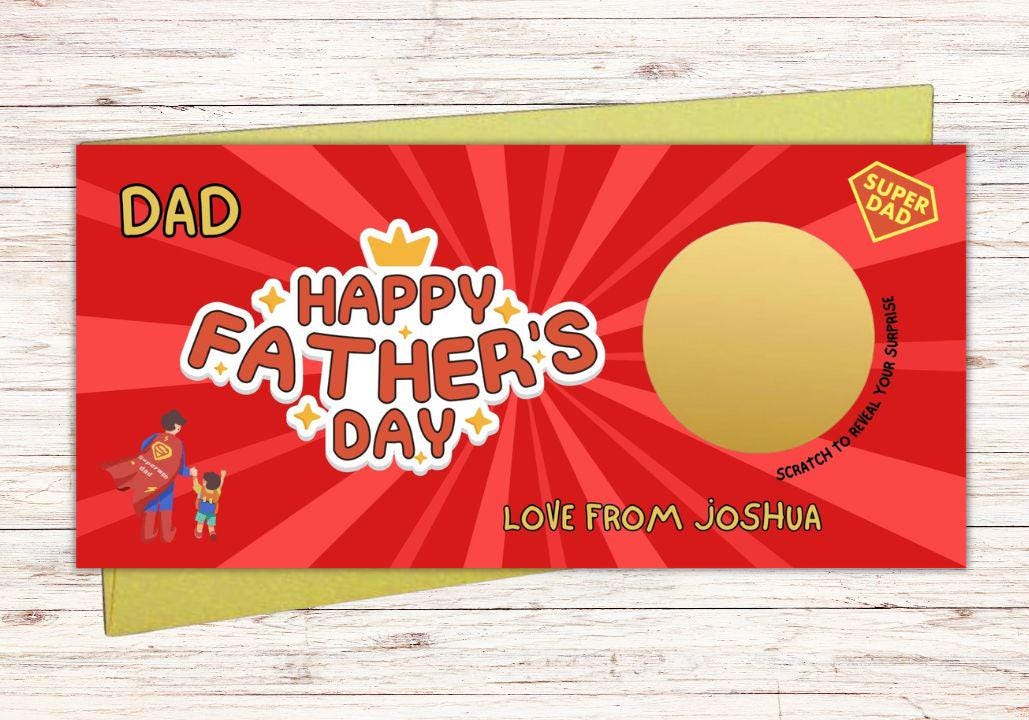 Personalised Father's Day Superhero Scratch Card | Custom Surprise Gift Voucher for Dad