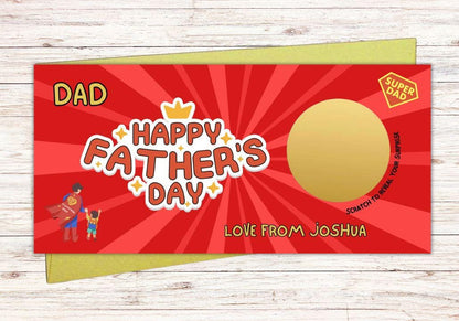 Personalised Father's Day Superhero Scratch Card | Custom Surprise Gift Voucher for Dad