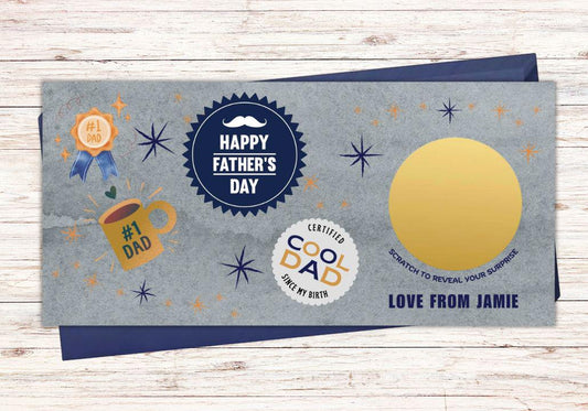 Personalised Father's Day Scratch Reveal Card – Custom Surprise Voucher for Dad
