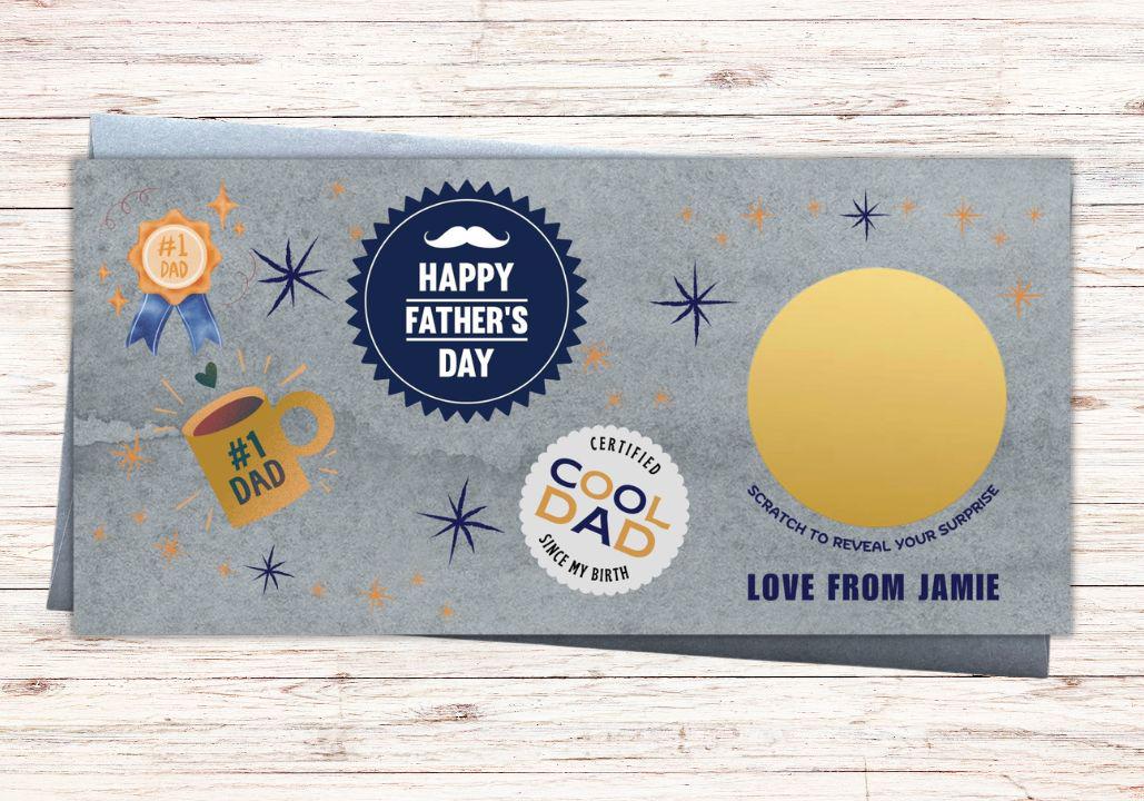Personalised Father's Day Scratch Reveal Card – Custom Surprise Voucher for Dad
