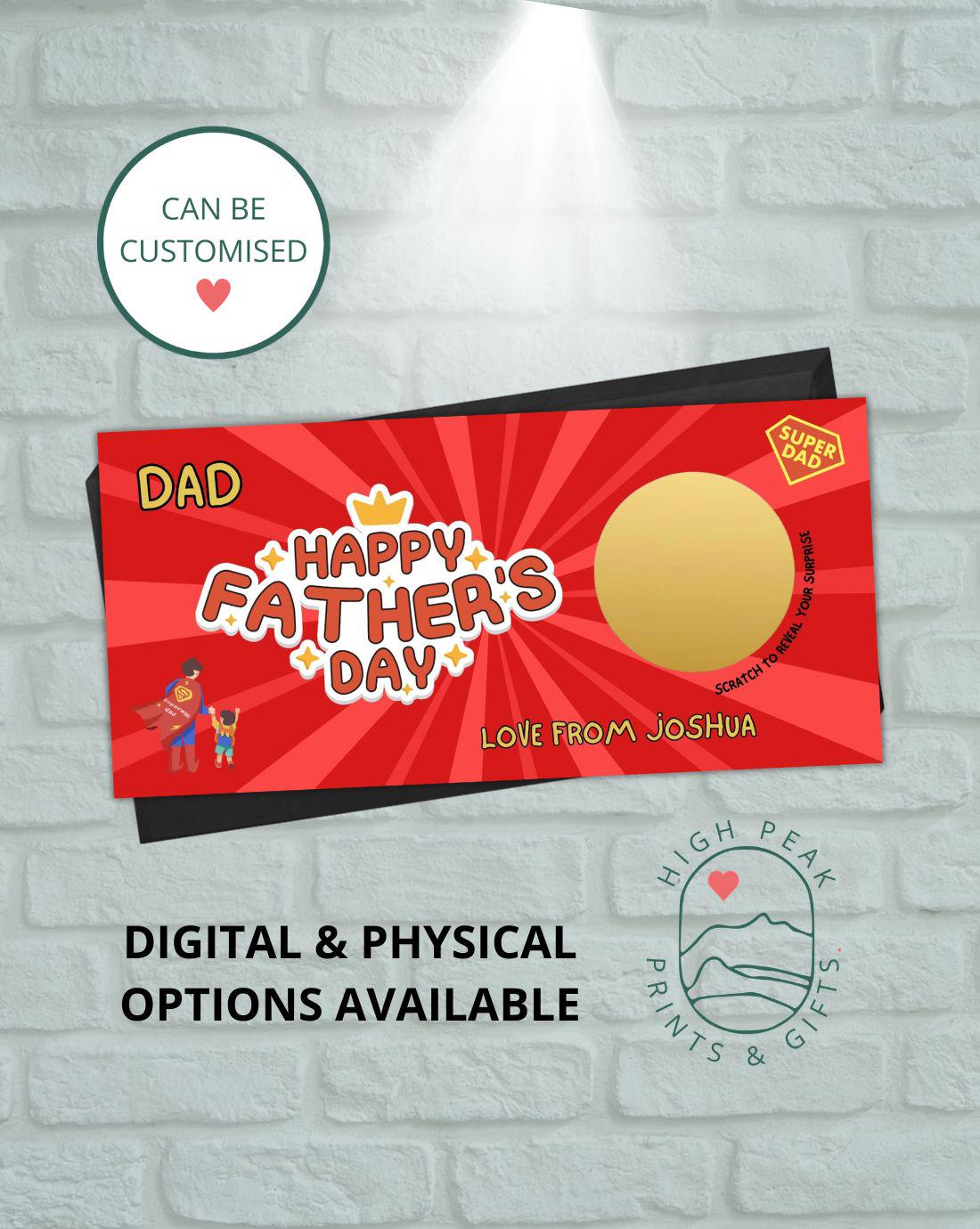 Personalised Father's Day Superhero Scratch Card | Custom Surprise Gift Voucher for Dad