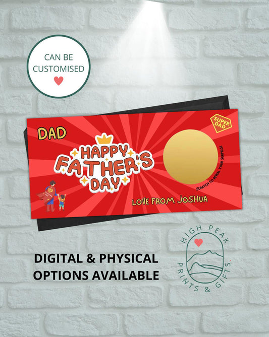 Personalised Father's Day Superhero Scratch Card | Custom Surprise Gift Voucher for Dad