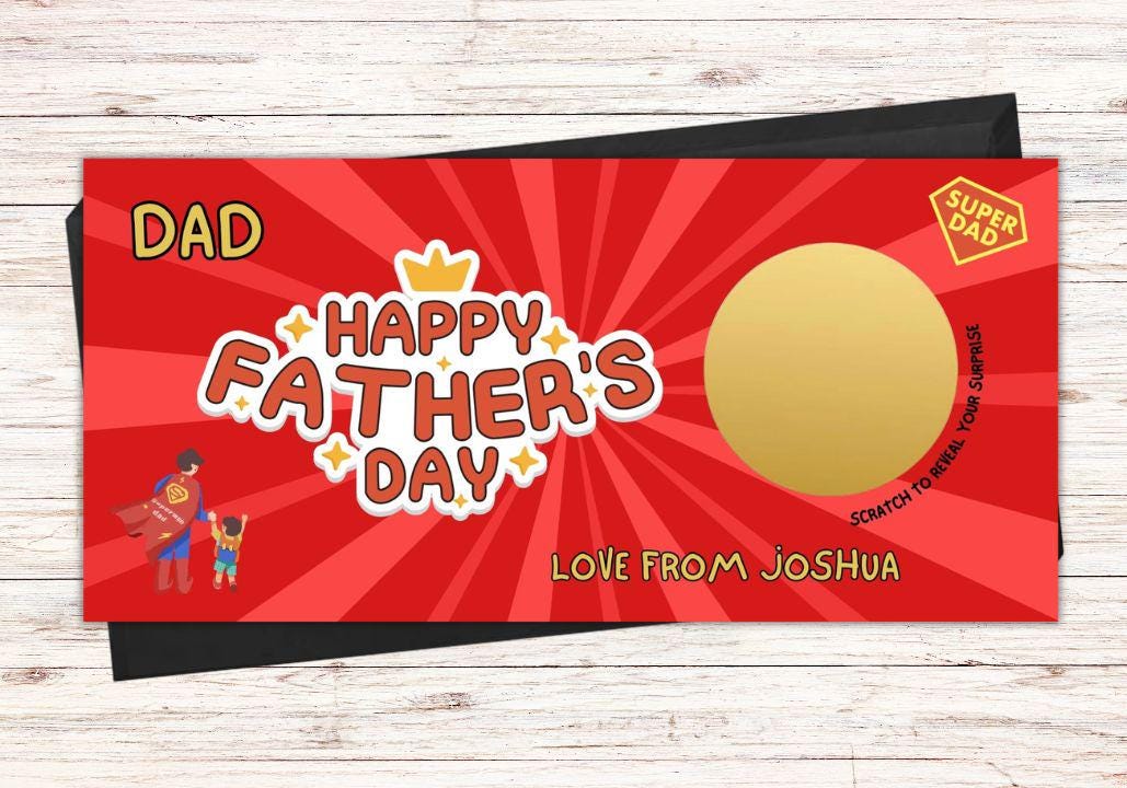 Personalised Father's Day Superhero Scratch Card | Custom Surprise Gift Voucher for Dad