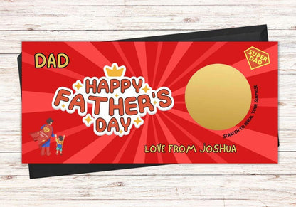 Personalised Father's Day Superhero Scratch Card | Custom Surprise Gift Voucher for Dad