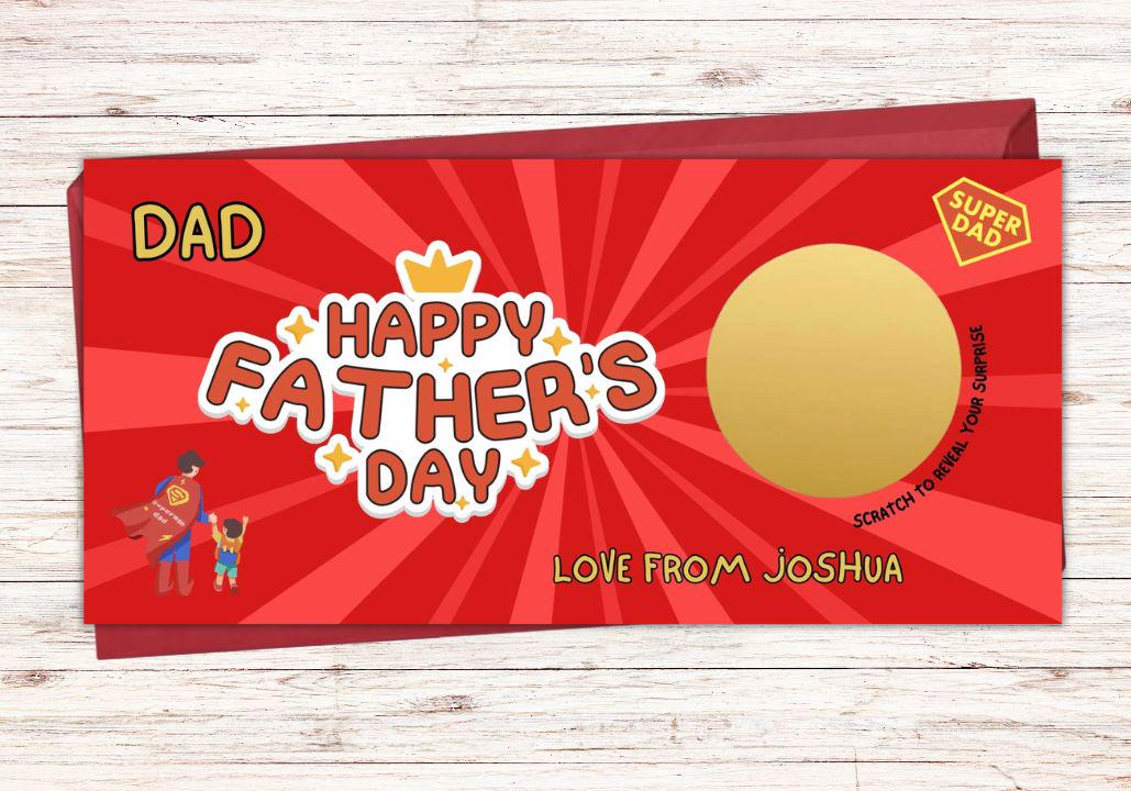 Personalised Father's Day Superhero Scratch Card | Custom Surprise Gift Voucher for Dad