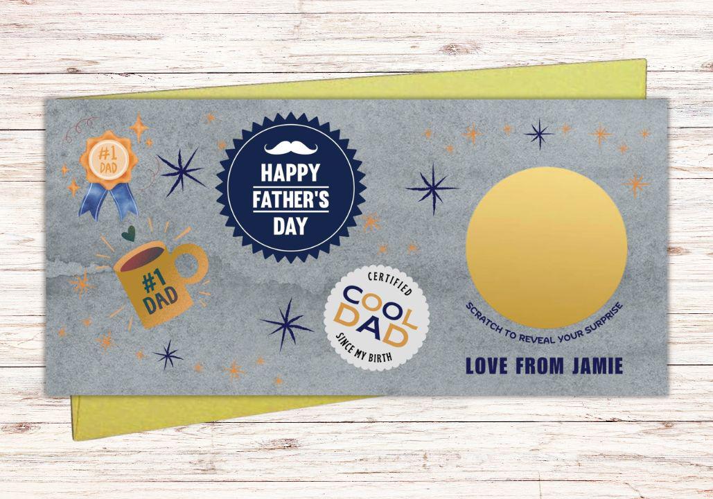 Personalised Father's Day Scratch Reveal Card – Custom Surprise Voucher for Dad
